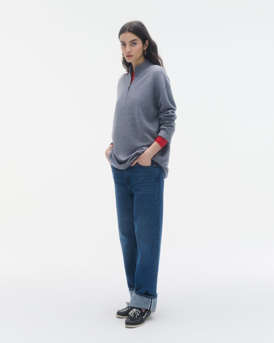 Guest In Residence Quarter Zip Pullover Steel | Women