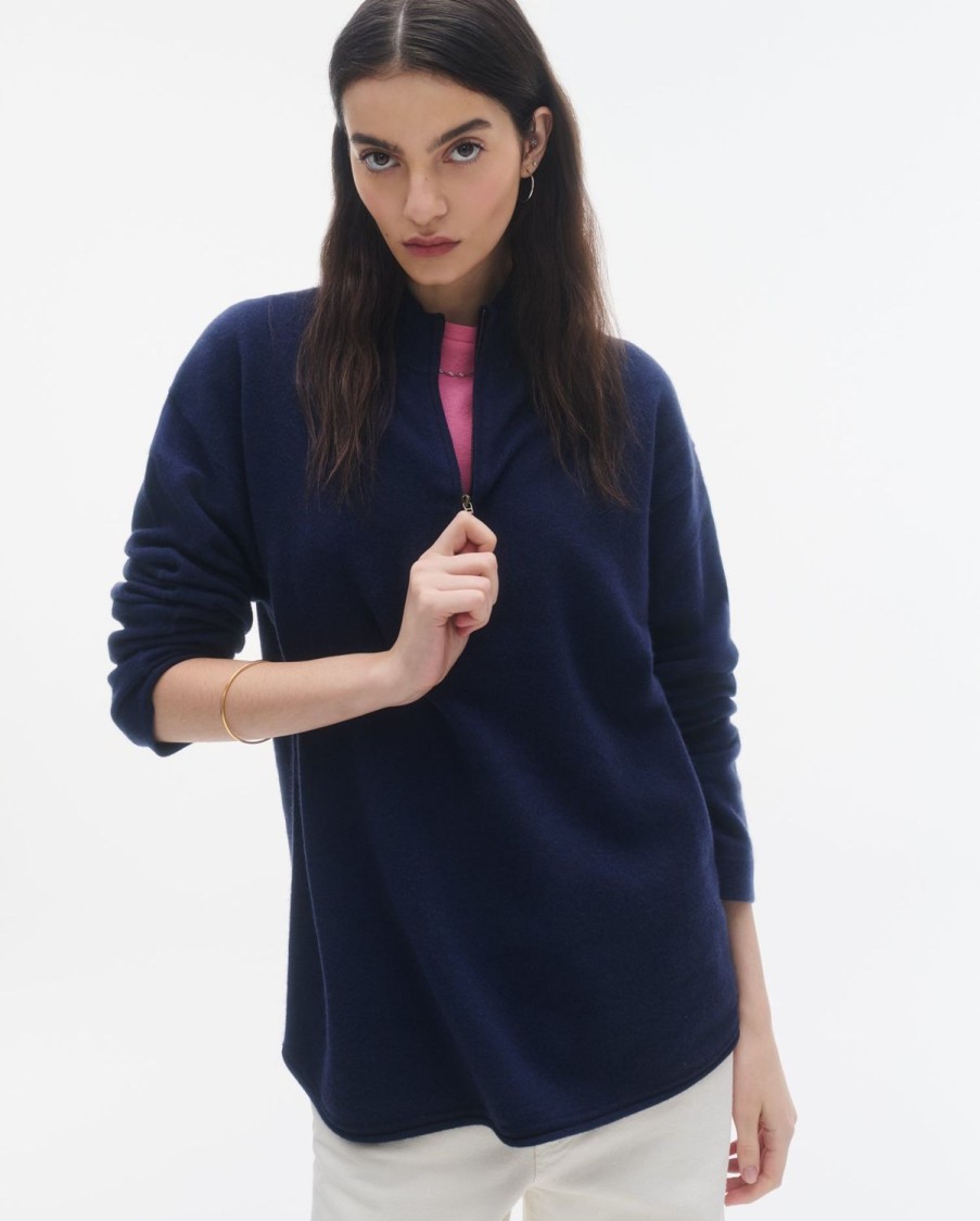 Guest In Residence Quarter Zip Pullover Navy | Women