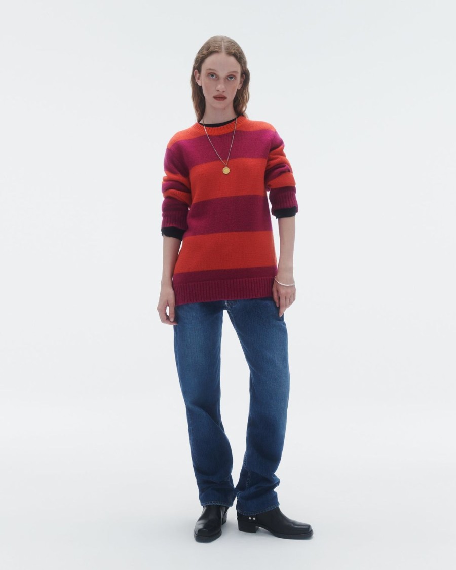 Guest In Residence Stripe Crew Magenta/Cherry | Women